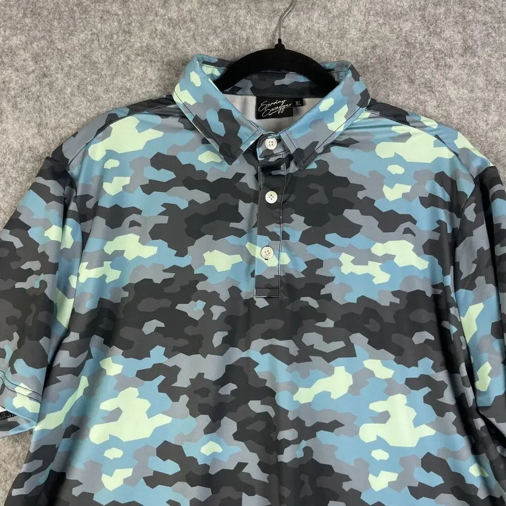 Sunday Swagger Golf Polo Shirt Mens XL Blue Camo Short Sleeve Performance - Picture 3 of 12